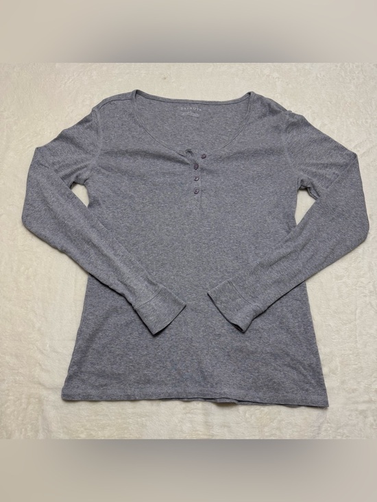 Talbots Tops - Talbots Women’s Heather Gray Henley Pajama Long Slv. Cotton Top Size Small